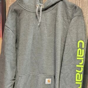 Carhartt Men's Gray Hoodie with Neon Green Logo